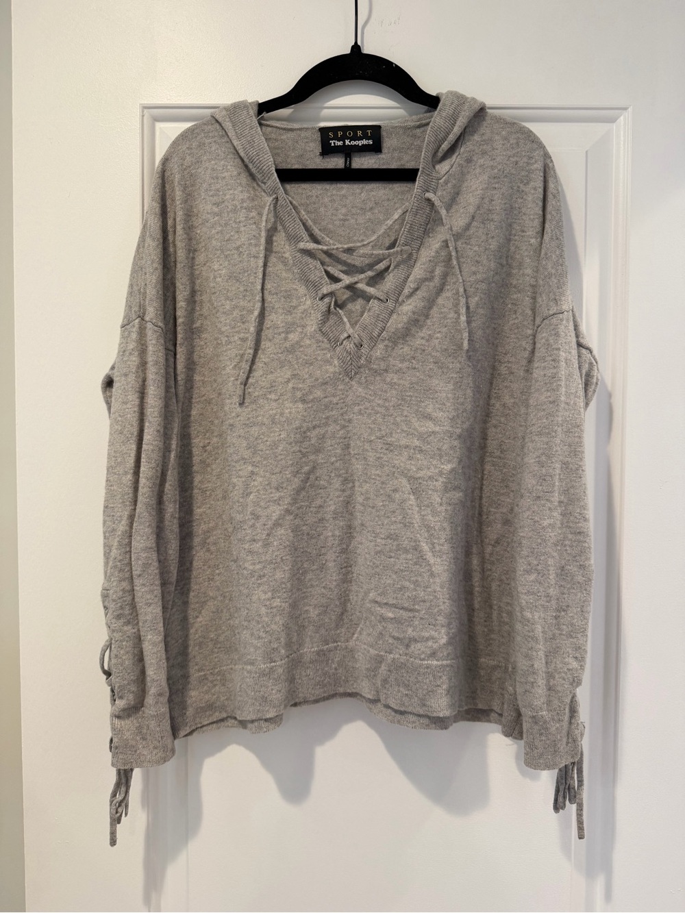 The Kooples Sport Women's Grey Lace-Up Hooded Sweater - size Medium